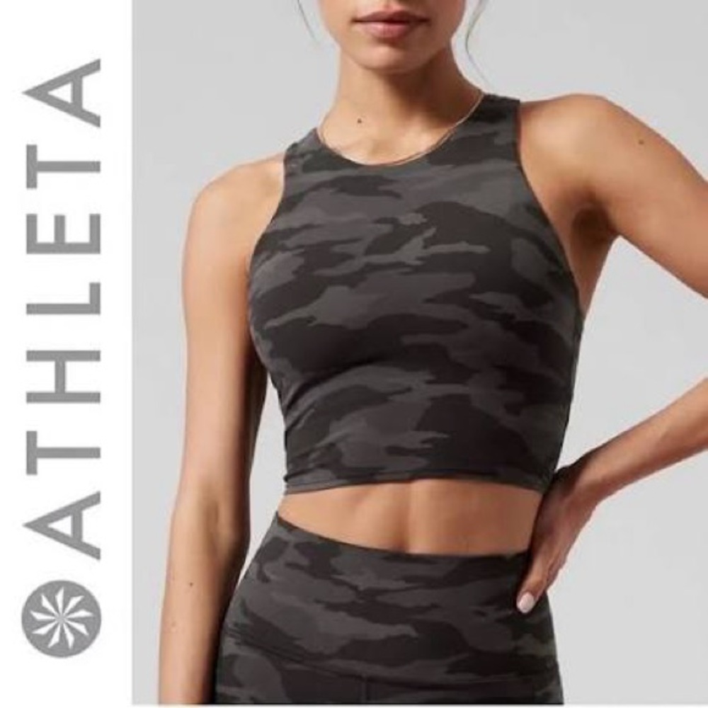 Athleta Camo gray high neck sports bra tank size medium